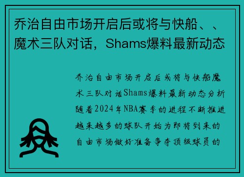 乔治自由市场开启后或将与快船、、魔术三队对话，Shams爆料最新动态