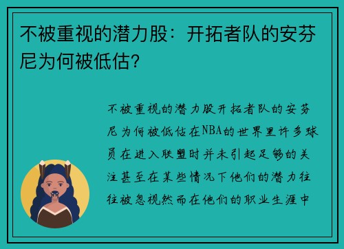 不被重视的潜力股：开拓者队的安芬尼为何被低估？